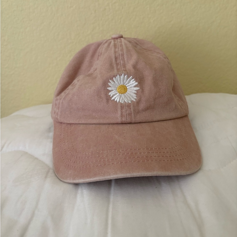Pink Daisy Embroidered Cap